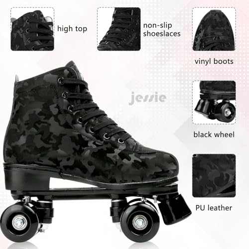 Outdoor Light Up Roller Skates Women Men Youth Black Camo - 43-US Size 10