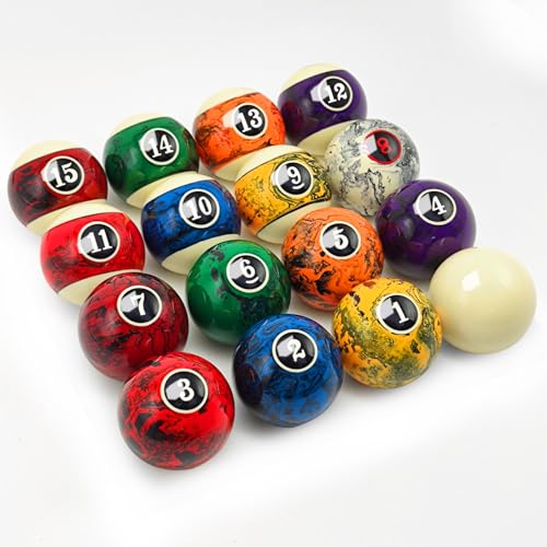 Marble Swirl Pool Balls Set - 16 Piece Regulation Billiard Balls for Pool Table