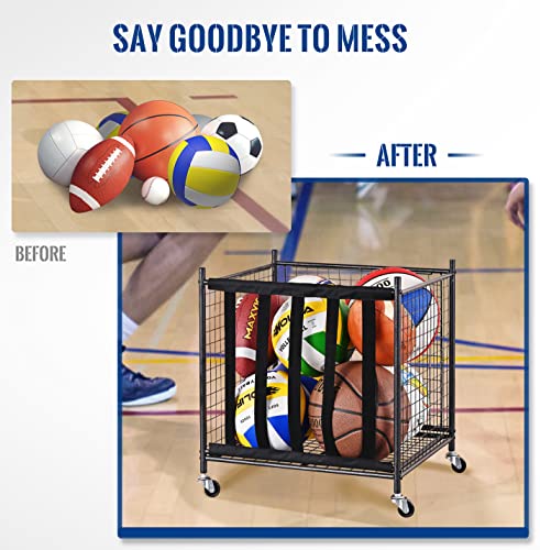 Sports Equipment Organizer Cart for Balls and Gear, Compact Metal Storage