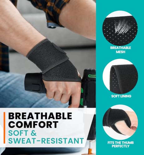 Wrist Support Brace Black 2-Pack Adjustable Breathable Pain Relief for Carpal Tunnel