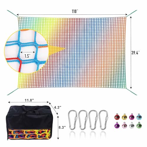 Rainbow Kids Climbing Net for Playground & Treehouse 3.3ft x 9.9ft Double Layer Safety Mesh