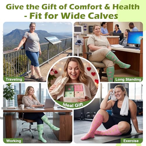Plus Size Compression Socks for Women - 4 Pairs