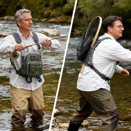 QualyQualy Green Fly Fishing Chest Pack Vest with Tackle Storage - M-11''