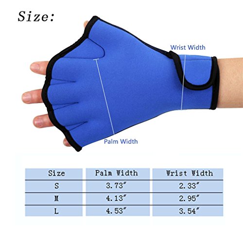 Water-Resistant Swim Gloves with Webbed Fingers - Neoprene Training Gloves for Aquatic Workouts (Blue / Medium)