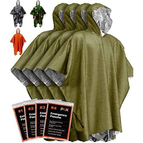 PREPARED4X Emergency Poncho and Mylar Blanket Liner - Waterproof, Wind-Resistant Outdoor Rain Poncho for Camping, Emergencies