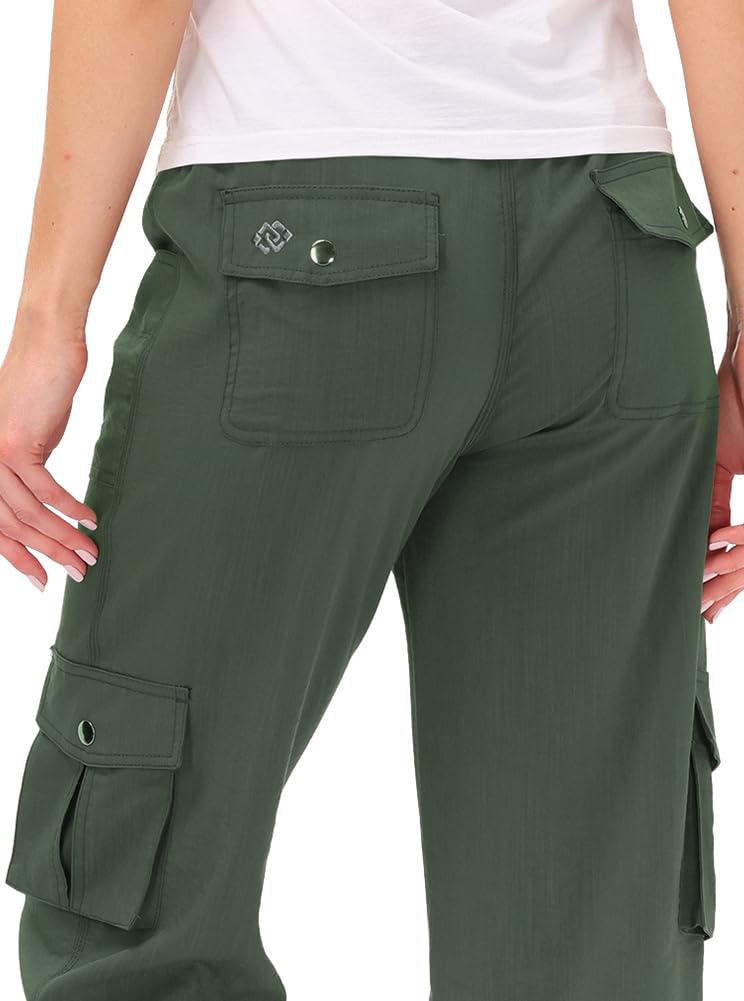 MoFiz Womens Capris with Pockets Loose Fit Casual Capri Pants Dressy Lightweight Ladies Baggy Cargo Pants for Hiking Army Green 3XL