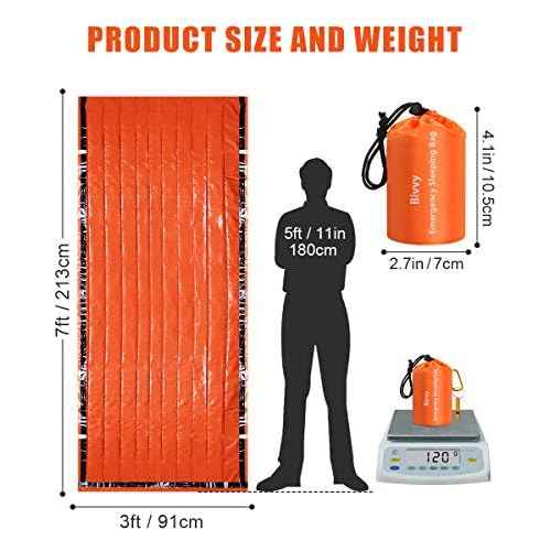 Timok Emergency Sleeping Bags Thermal-Emergency-Blankets?Ultralight Space Blankets Survival Waterproof Bivy Sack Multi-Purpose Survival Gear for Hiking, Camping, First Aid Kits, Outdoor Survival Gear