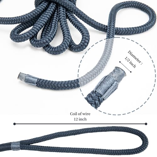 1/2" x 15' Dock Lines Set - Double Braided Marine Nylon with Loop, 4 Pack