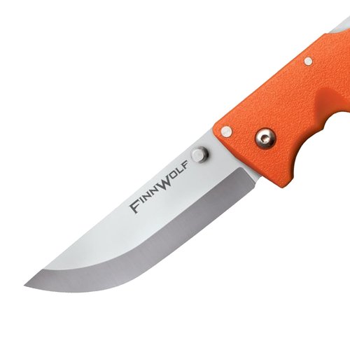 Cold Steel Finn Wolf 3.5in AUS8A Razor-Sharp Straight Back Blade 4.375in Griv-Ex Blaze Orange Handle Hunting Folding Knife, Boxed