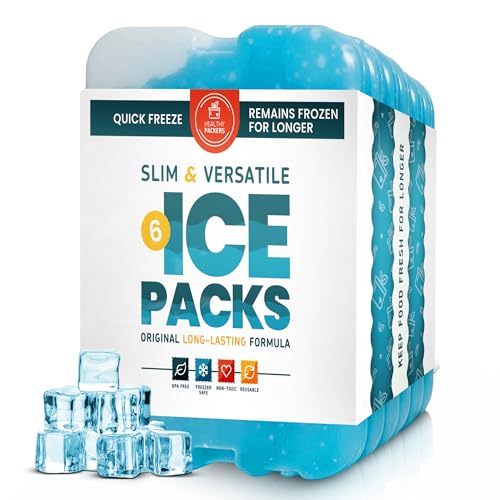 Blue Set of 6 Slim Reusable Ice Packs for Lunch Boxes & Coolers