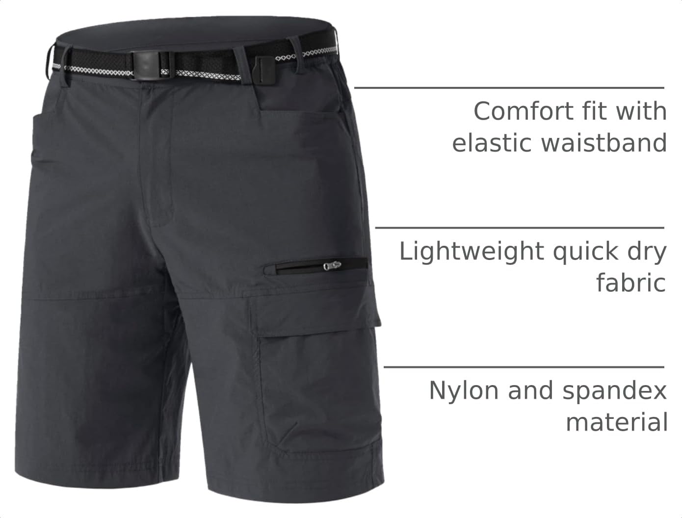 TACVASEN Mens Shorts Casual Golf Dress 10" Summer Cargo Travel Shorts Lightweight Quick Dry Water Resistant Hiking Fishing Dark Gray 32