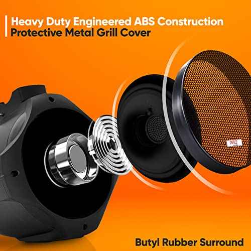Pyle 6.5 Inch Dual Marine Speakers -2 Way IP44 Waterproof, Weather Resistant Outdoor Audio Stereo Sound System with 200 Watt Power and Poly Mica Cone and Butyl Rubber Surround -1Pair - PLMRB65 (Black)
