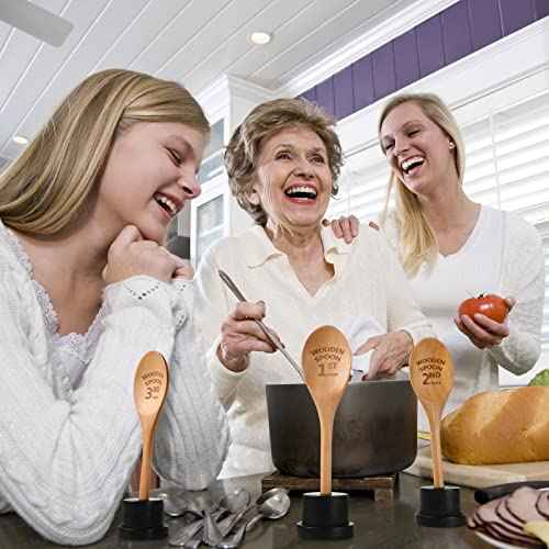 Highergo 3 Pieces Golden Spoon Award Trophies Set Chili Cook Off Wood Spoon Prizes Wooden Laser Engraved with Wooden Trophy Base Cooking Baking Gifts for Bake Off Chili