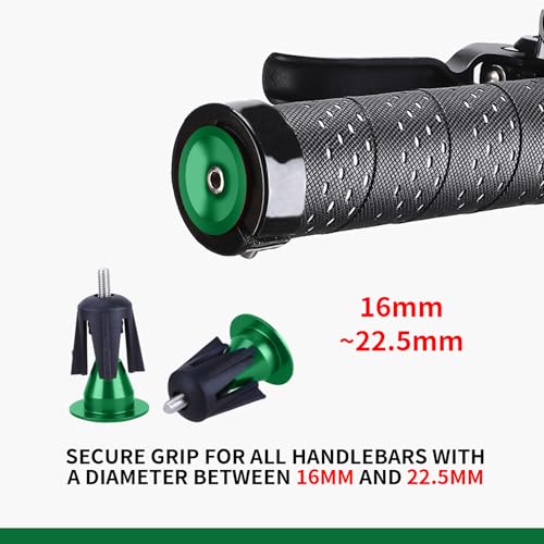 Green Aluminum Bike Handlebar End Plugs Set - Locking Expandable Bar Caps for Drop & Round Bars