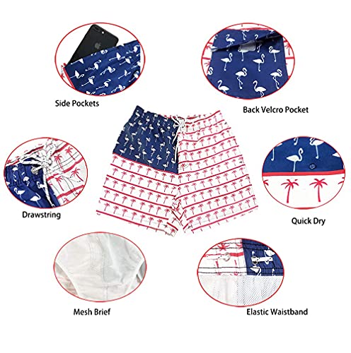 Men's Swimming Trunks - Large Blue Striped Swim Shorts for Summer Beachwear