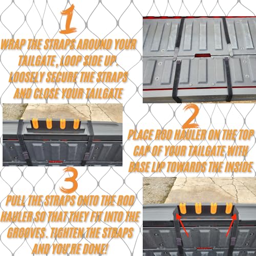 Fishing Rod Holder for Truck Tailgate - Secure 4 Rods with Foam & Straps