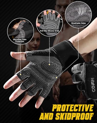 Black and Gray Breathable Workout Gloves with Wrist Straps Small - Antislip Lifting Gloves for Men Women