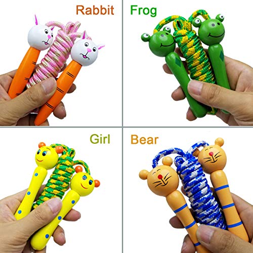 Kids Jump Rope with Wood Handles - Outdoor Fitness & Party Toy Set (4 Pack)
