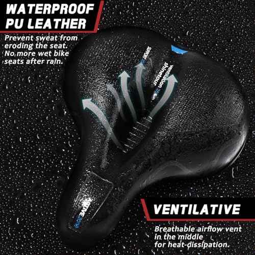 Comfortable Bike Seat, Bike Saddle with Memory Foam Padded, Wide Bicycle Seat with Dual Shock Absorbing and Night Reflective Strips for Men Women