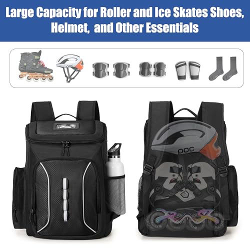 DSLEAF Roller Skate Bag Backpack with Multiple Pockets - Black