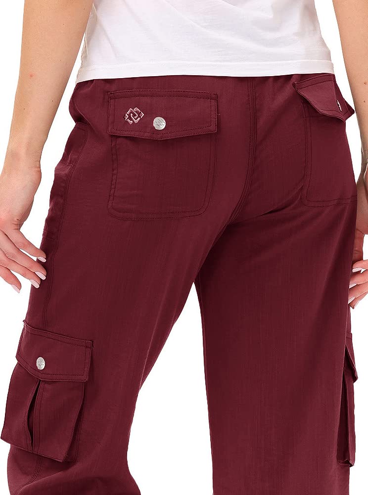 MoFiz Womens Capris with Pockets Loose Fit Casual Capri Pants Dressy Lightweight Ladies Baggy Cargo Pants for Hiking Burgundy Red 3XL
