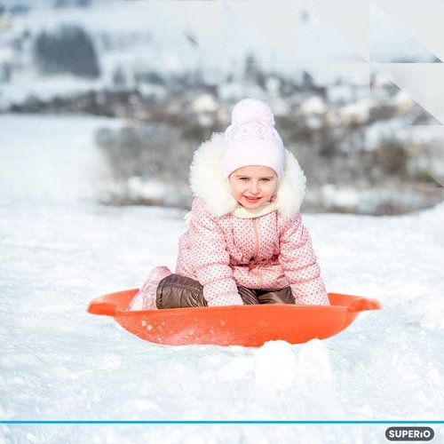 Superio Round Snow Saucer Sled- 24" Plastic Disc Sled for Kids and Adults- Heavy Duty Sled with Handles for Downhill Sledding, Winter Outdoor Sports (Orange, 3 Pack)