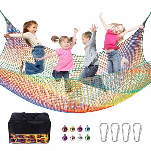 Rainbow Kids Climbing Net for Playground & Treehouse 3.3ft x 9.9ft Double Layer Safety Mesh