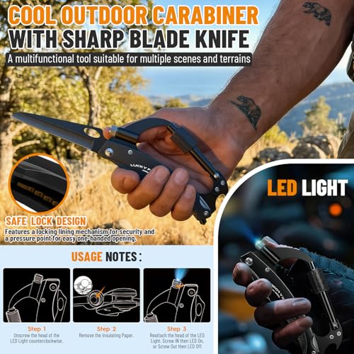 7-in-1 Carabiner Multi-Tool with Pocket Knife, LED Light & Window Breaker for Camping and Outdoor Survival