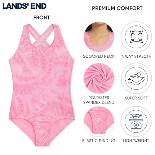 Girls' UPF 50+ Stretch Crisscross Back One-Piece Swimsuit - Cotton Candy, Small