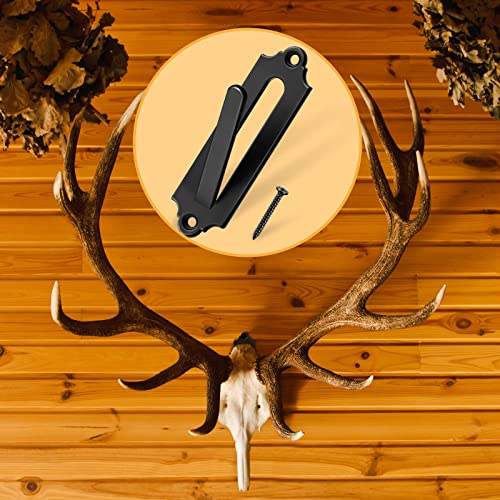 European Style Deer Skull Mount Hangers Set - Black Wall Hooks for Indoor Outdoor Display