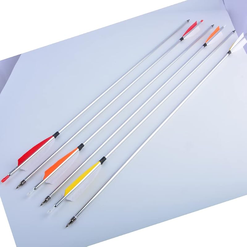 31in Aluminum Archery Arrows 500 Spine with Removable 100gr Tips, Turkey Feather Fletching - 6/12 Pack (Variation: Yellow)