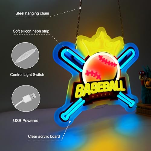 Baseball Neon Sign,Innovative Integral Forming Process,With Dimmable Switch For All Holiday Party and Home Decoration