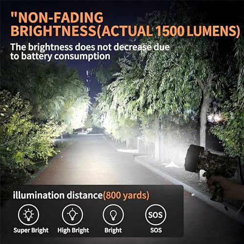 Rechargeable LED Spotlight Flashlight with Red Filter - Waterproof, Impact-Resistant, Foldable Stand, Camouflage Green