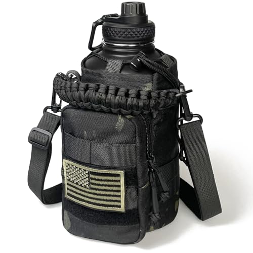 Half Gallon Insulated Water Bottle with Sleeve - 64 Oz Camo Black, Straps & Handle