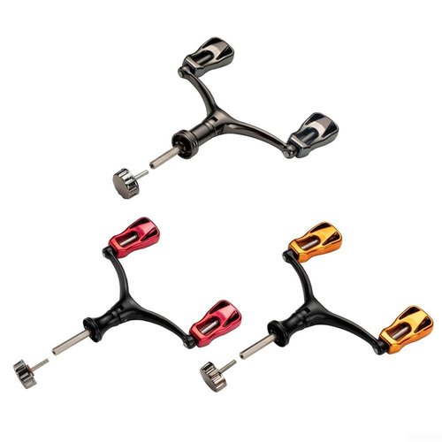 CNC Metal Fishing Reel Handle Double Crank Foldable Comfortable Grip Interchangeable Left Right Hand For 1000-5000 Reels Gold Red Silver(Red)