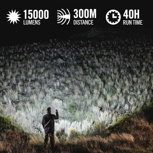 Coast XP80R 15000 Lumen Rechargeable Dual-Power LED Flashlight with POWERiQ¢â Real-TIME Display, 5 Light Modes, Ultra View Flood Beam, Push/Pull Focus, 12.2" Long, 2.18 lbs.
