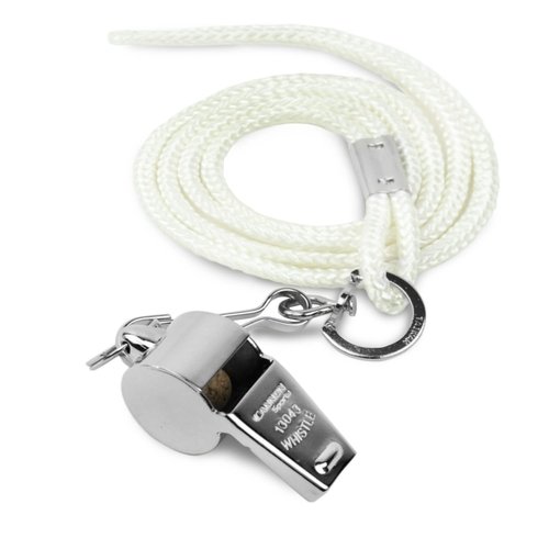 Cannon Sports Solid Brass Metal Whistle with Whistle Cover & Lanyard - Loud, Clear Sound, 124 dB Tone, Durable - Ideal for Coaches, Referees, Officials, Trainers (White)