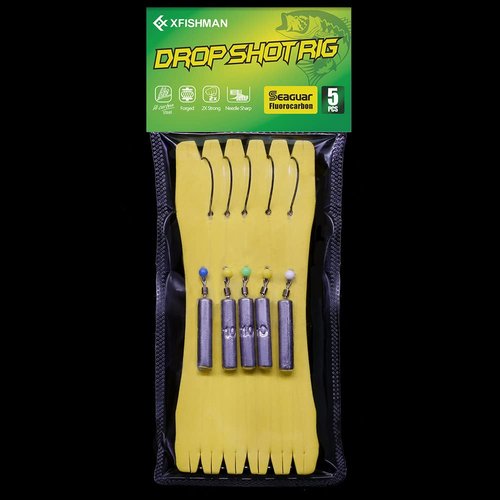 Drop Shot Rigs for Bass Fishing Ready Rig with Hooks and Sinker Weights (Hook Size 2-Weight 1/4 oz-Qty 5)