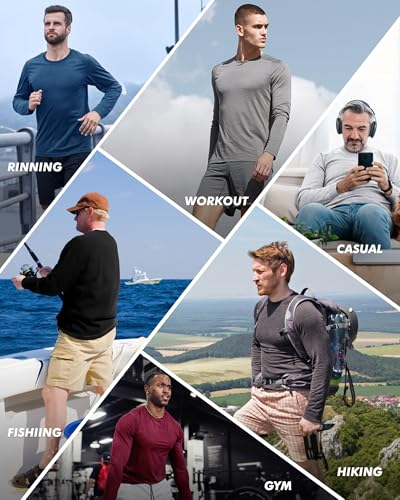 Long Sleeve Quick Dry Sun Protection Shirts for Men - Large / Heather Black, Dark Grey, Blue, Green