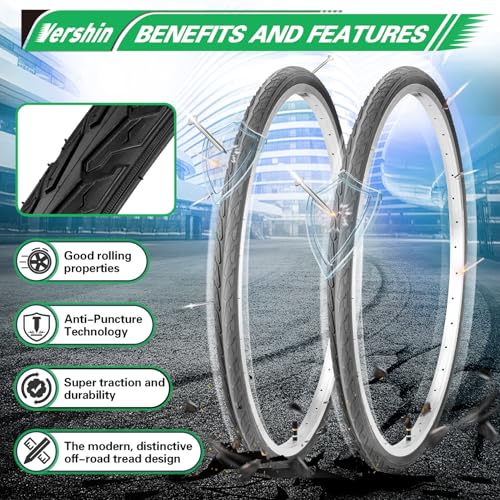 26x1 3/8 Bicycle Tires and Tubes Set with Tire Levers for Urban Commuter Bikes