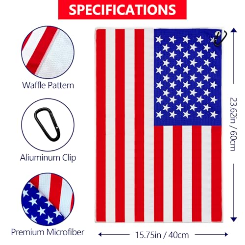 American Flag Waffle Golf Towel Set - Microfiber, Fast Drying, 23.6 x 15.7 Inches - 2 Pack - Great Golf Gift for Men and Women