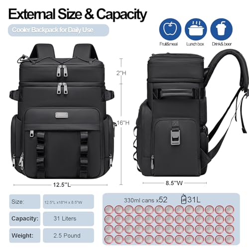 Weitars Insulated Cooler Backpack Waterproof Soft Bag 31L Black