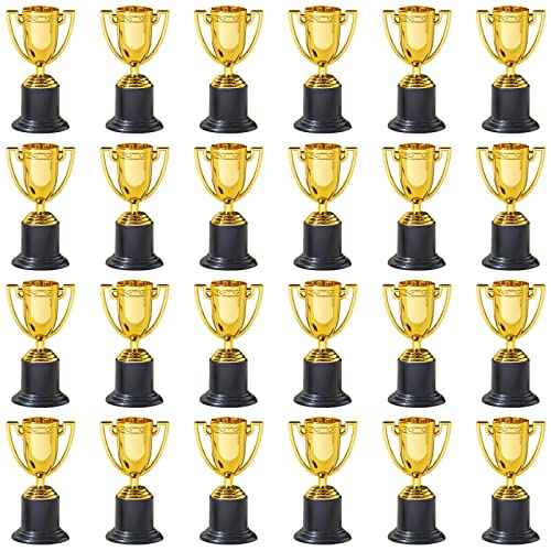Juvale Mini Trophies Bulk - 4 in, Gold-Plated Plastic, 24-Pack - Trophies for Kids & Adults - Sports, School & Party Awards