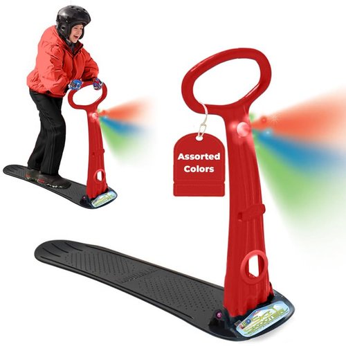 Geospace Winter Fun Foldable Snow Scooter, Ski Skooter, Snow Sled Kids Snowboard with LED Safety Light – Multi-Purpose Snow Skate, Teenager Sled for All Ages - Assorted Colors (Red, Blue or Green)