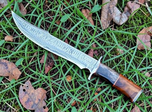 Handmade Damascus Steel Bowie Knife 15.25 Inches with Marindi Wood & Bone Handle - Survival & Hunting Knife REG-49