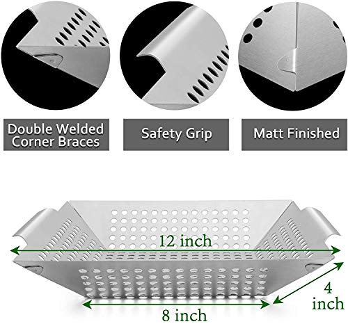 12 Inch Stainless Steel Grill Basket for Outdoor Barbecue - Large BBQ Accessories
