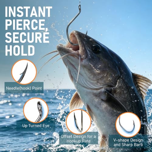 25PCS Large Offset Fishing Hooks for Catfish — Heavy Duty Bait Hooks 10/0