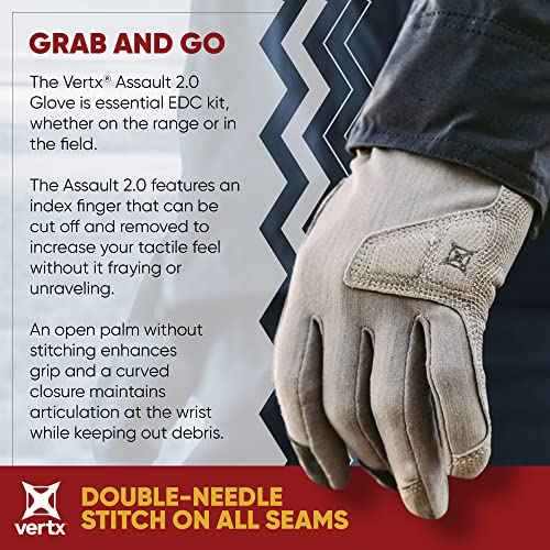 Vertx Mens Gloves, Breathable, Touch Screen Compatible Leather Palm, Removable Index Finger