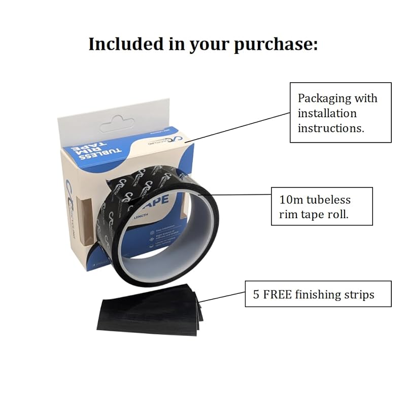 25mm x 10m Tubeless Rim Tape with 5 Finishing Strips - Strong Adhesion for MTB, Road & Gravel Bikes (Variation: 25mm/10m)