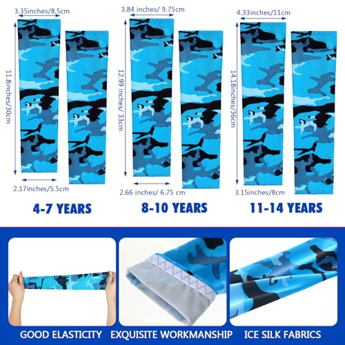 Kids UV Sun Protection Arm Sleeves 14 Pairs - Age 3-7, Novel Colors